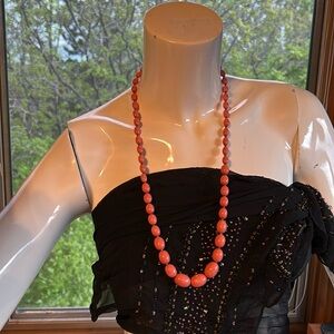 Vintage salmon wood beaded necklace approx 12 inches long